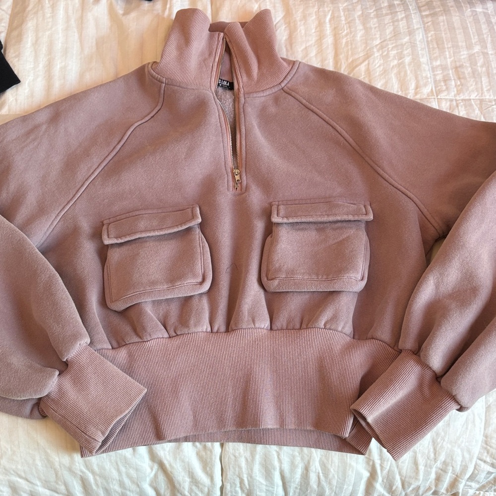 Miss Lola Mauve Half-Zip Sweatshirt with Front Pockets